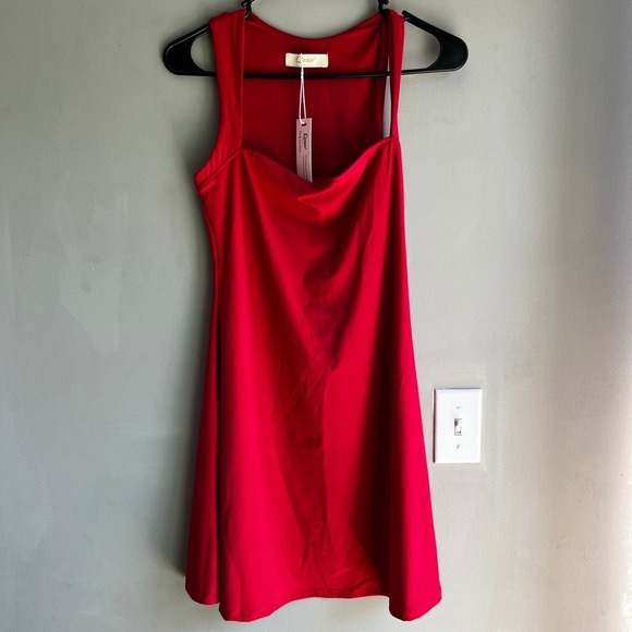 Red Sleeveless Dress Qinsen Mini Square Neck Bodycon Party Cocktail Size Medium - Picture 1 of 9